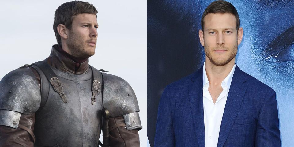 <p>From left: Hopper as Dickon Tarly in Season 7, Episode 4, "The Spoils of War"; Hopper at the Season 7 premiere on July 12, 2017.</p>