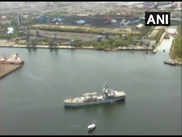 INS Airavat arrived in Visakhapatnam today with 8 cryogenic oxygen tanks.