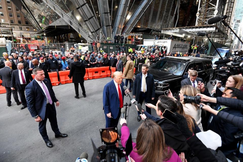 Donald Trump speaks to the media on the day he meets with union workers in New York City. Matthew McDermott