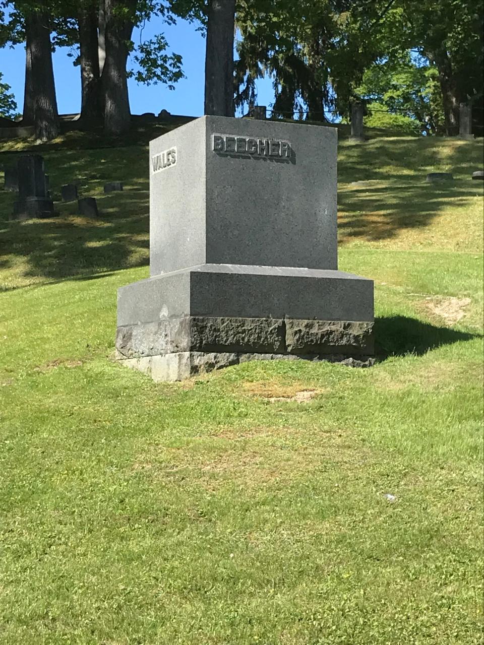 Thomas K. Beecher is buried in Woodlawn Cemetery in the only circular plot in the cemetery. The huge monument can be seen from Davis Street on the hill to the left of the Hal Roach Gate.