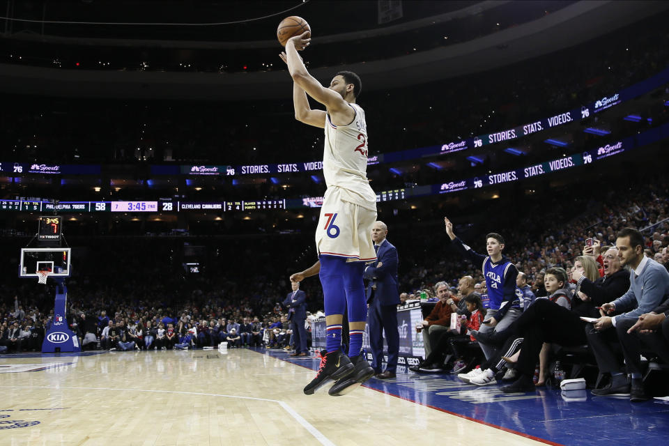 Philadelphia 76ers' Ben Simmons plays during an NBA basketball game against the Cleveland Cavaliers, Saturday, Dec. 7, 2019, in Philadelphia. (AP Photo/Matt Slocum)