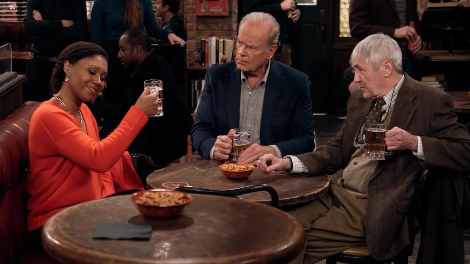 Kelsey Grammer, Nicholas Lyndhurst and Toks Olagundoye in Frasier revival