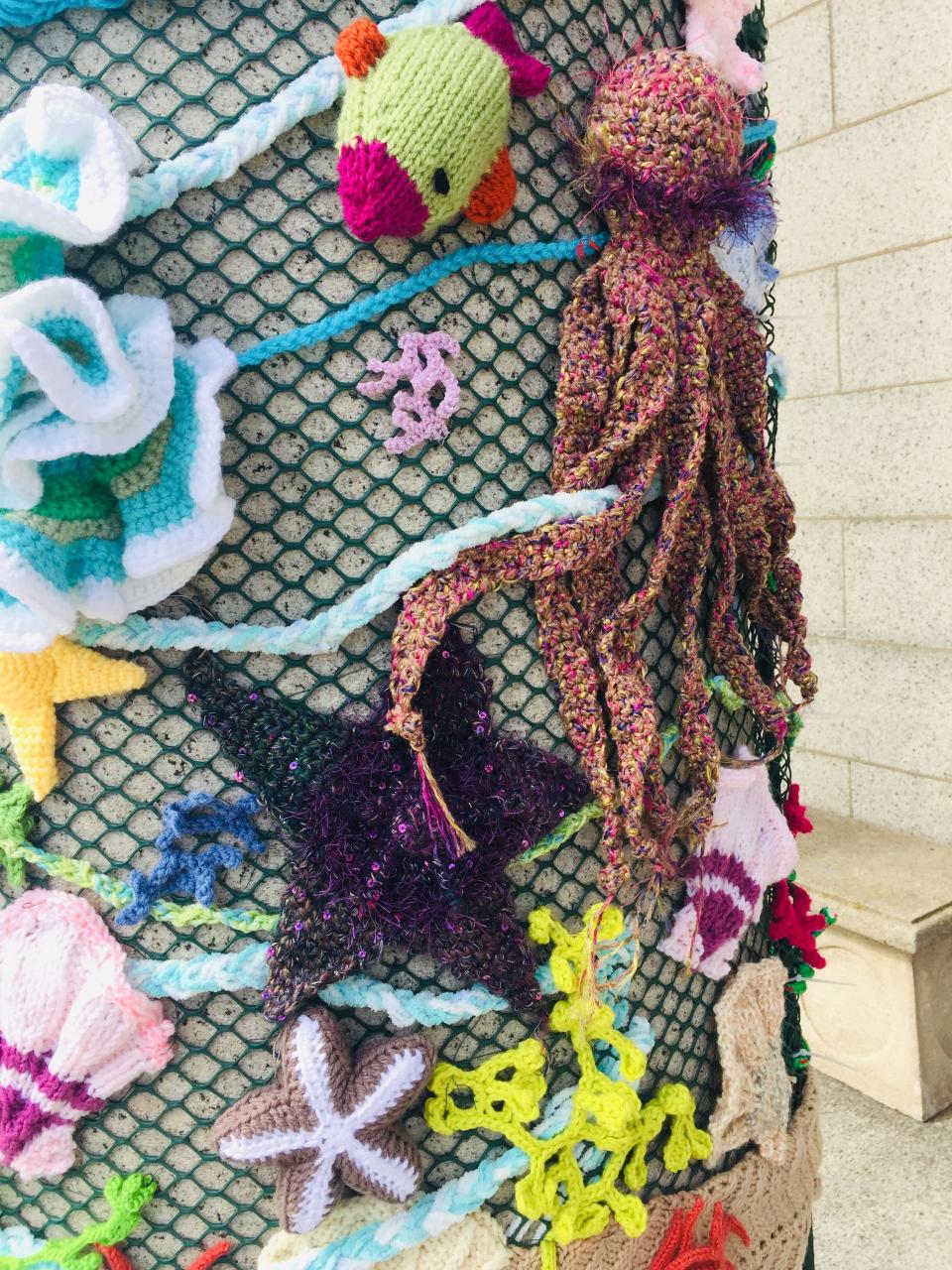 Sea creatures made out of yarn are part of this year's Yarn Pop exhibit in Plymouth.