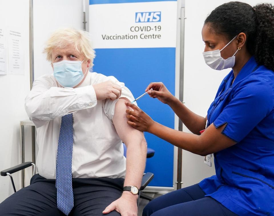 Mr Johnson receiving his booster jab of the coronavirus vaccine at St Thomas Hospital in London (Paul Edwards/PA) (PA Wire)