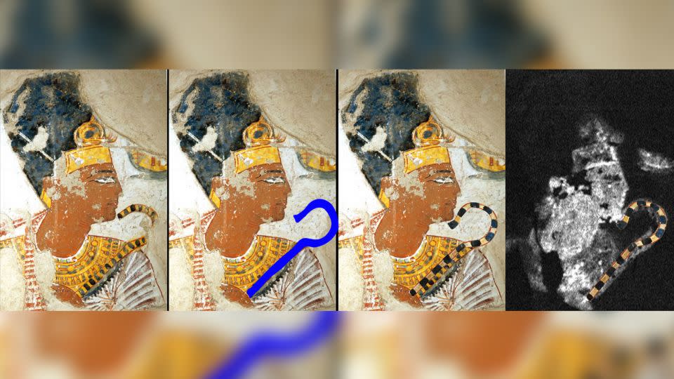  X-ray fluorescence in chemical imaging technology helps to reveal alterations made in Egyptian tomb paintings that may not seem obvious to the naked eye. - Theban Tombs Project (LAMS MAFTO CNRS - CA Uliège)