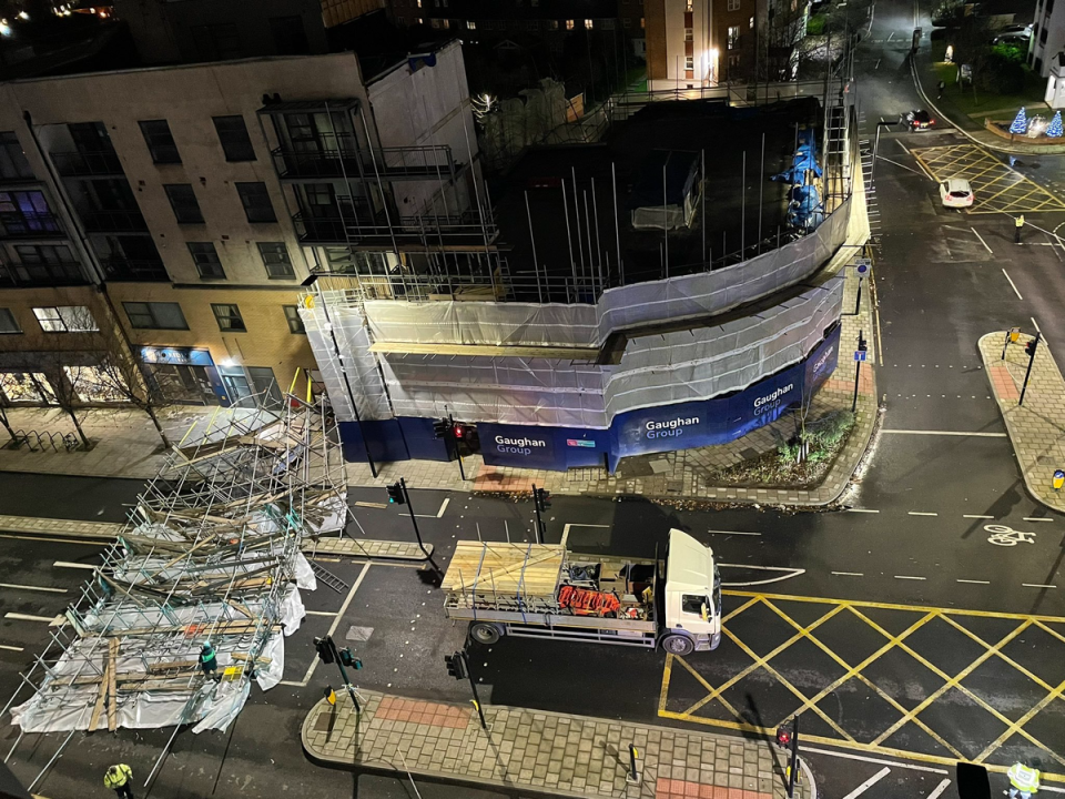 Scaffolding that fell off the front of a building in Creek Road, Greenwich (PA)