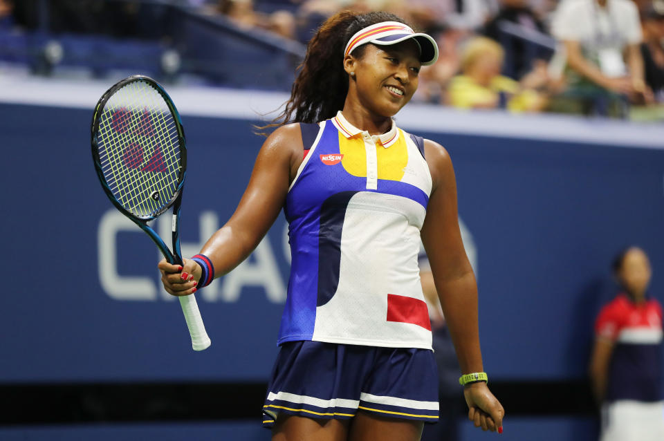 <p>Naomi Osaka of Japan celebrates defeating Angelique Kerber of Germany in their first round Women’s Singles match on Day Two of the 2017 US Open at the USTA Billie Jean King National Tennis Center on August 29, 2017 in the Flushing neighborhood of the Queens borough of New York City. (Photo by Elsa/Getty Images) </p>