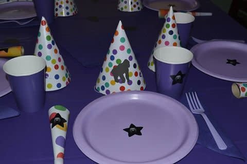 "My son's 3rd birthday party was purple gorilla themed. His two favorite things were the color purple and gorillas, so naturally to him these should be combined. Made for quite a bit of Etsy searching and do-it-yourself work for mama." --&nbsp;Jennifer R New