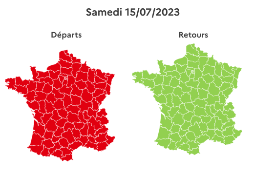 Ce samedi 15 juillet la France est classée rouge dans le sens des départs, verte dans le sens des retours.