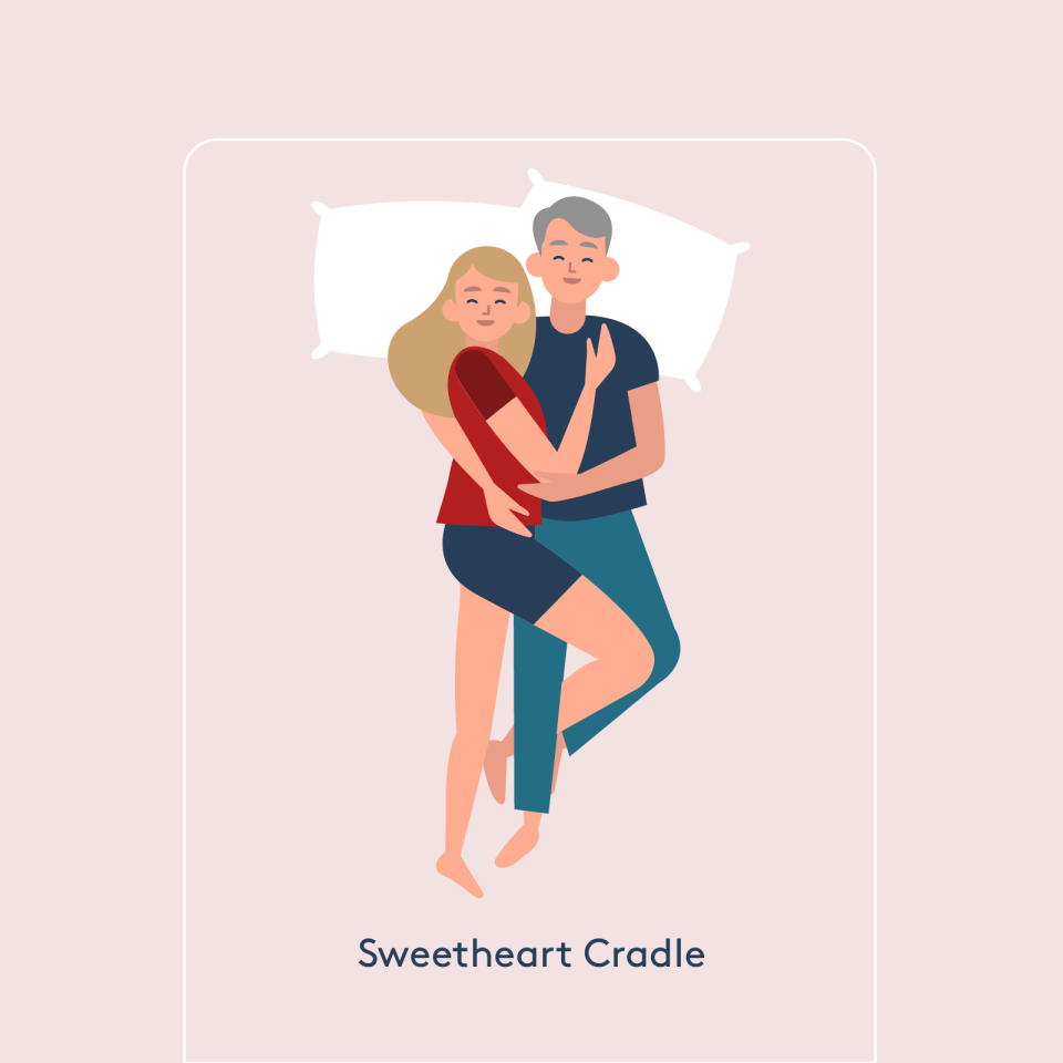 Cartoon couple in sweetheart cradle sleep position