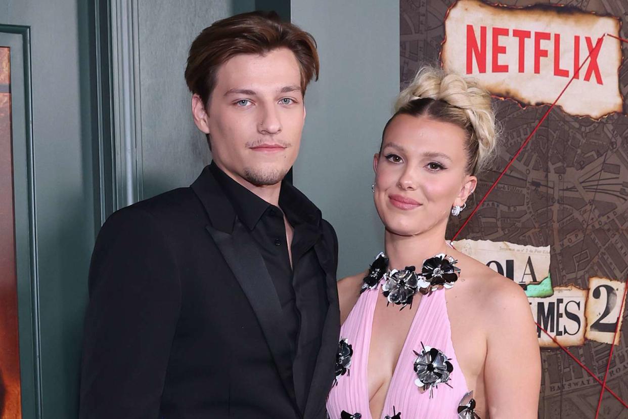 <p>Monica Schipper/Getty Images</p> Jake Bongiovi and Millie Bobby Brown attend the Netflix Enola Holmes 2 Premiere on October 27, 2022 in New York City.