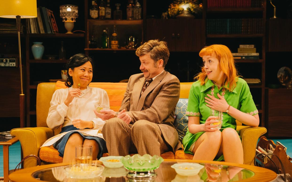 Tina Chiang, Orlando Wells and Victoria Brazier in Abigail’s Party, at Watford Palace Theatre - Greta Zabulyte