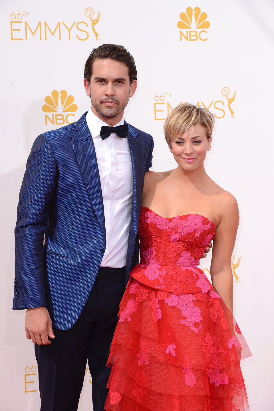 Kaley Cuoco and Ryan Sweeting arrive to the 66th Annual Primetime Emmy Awards at Nokia Theatre L.A. Live on August 25, 2014 in Los Angeles, California. (Photo by C Flanigan/Getty Images)