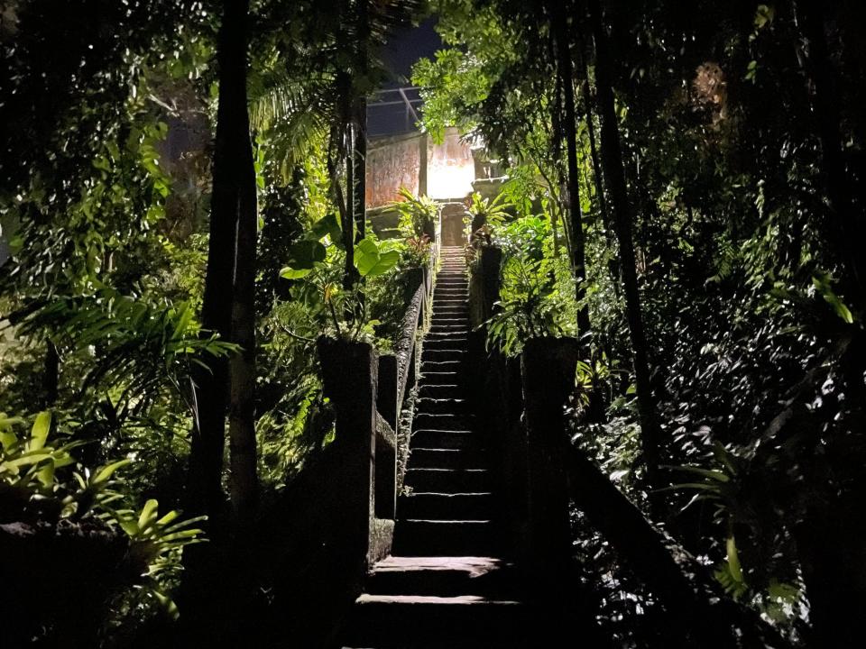 A dark staircase lead to the site's main building.