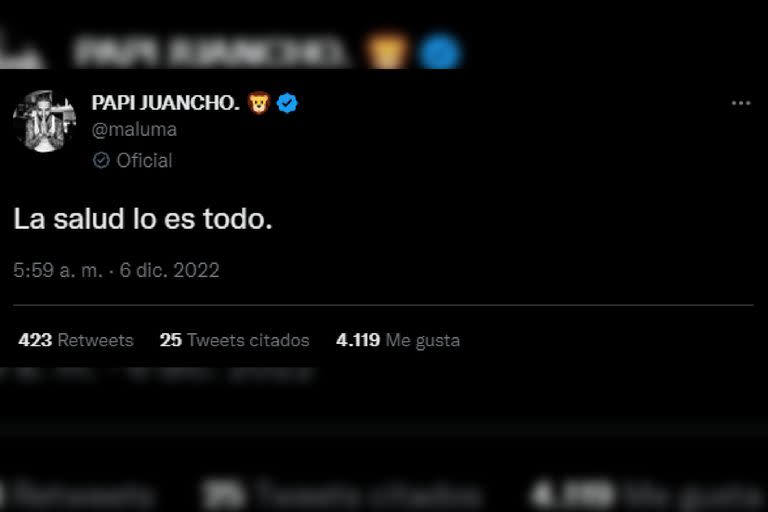 Maluma preocupó a sus seguidores (Captura Twitter @maluma)