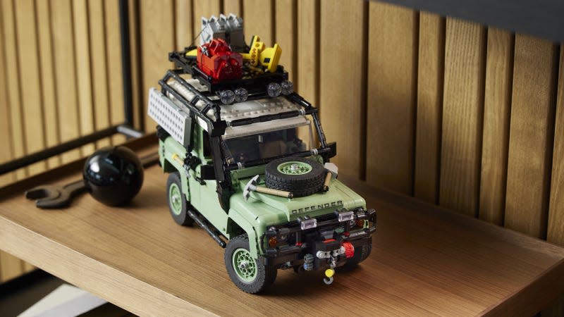 A photo of a Lego Land Rover Defender model. 