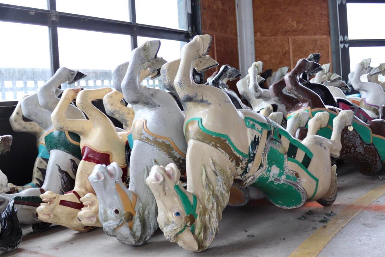 Horses from the carousel at Easton's Beach are being removed ahead of the demolition of the rotunda.