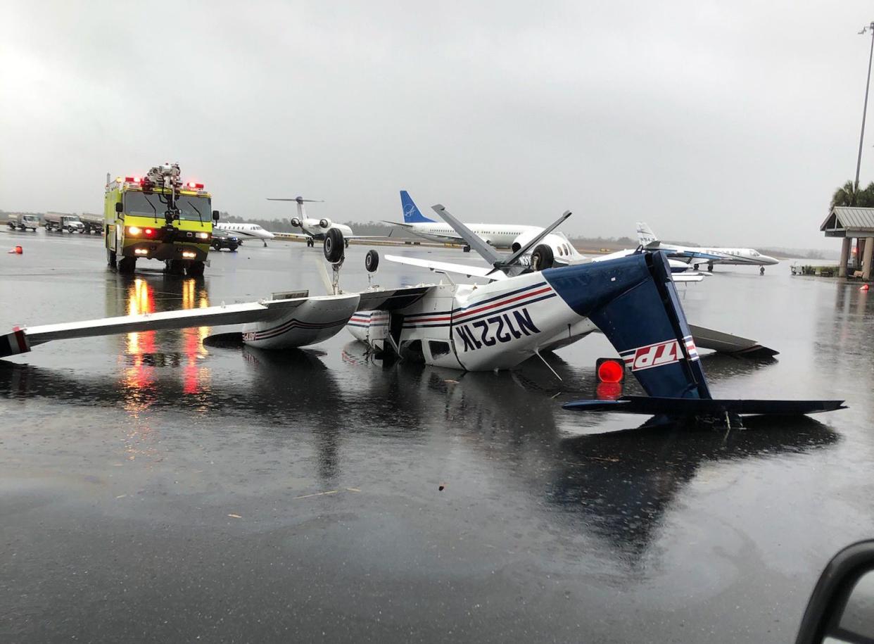 An airplane suffered damage after a tornado struck the Tallahassee airport.
