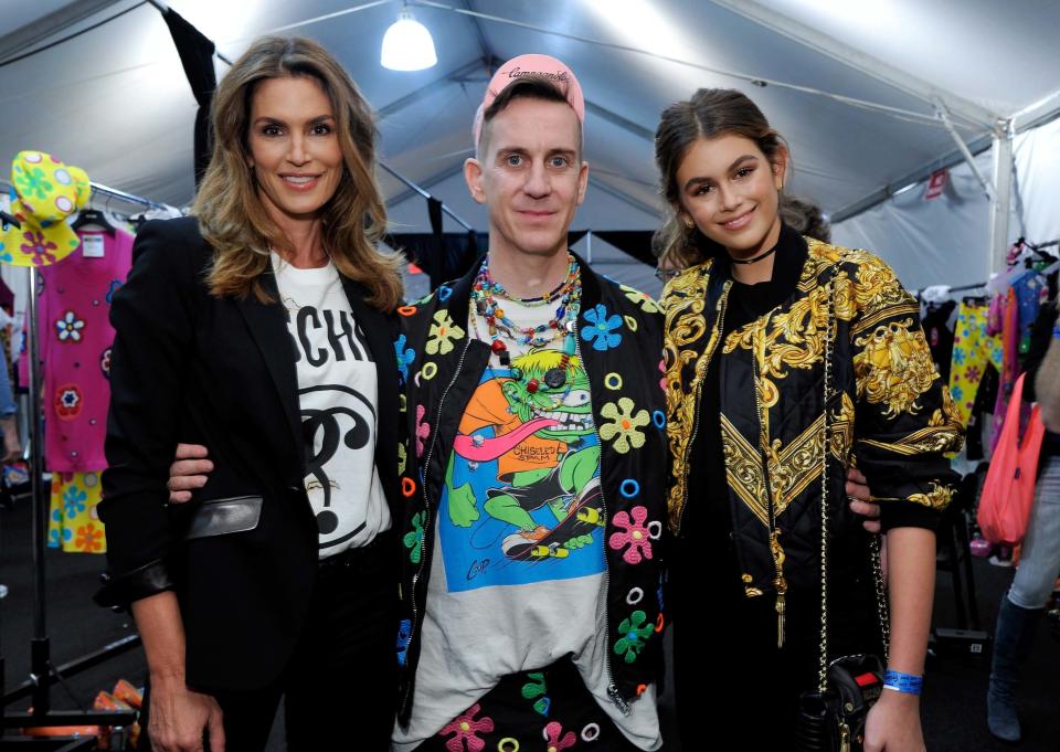In designer Jeremy Scott’s hyper-colored Moschino world, his high-wattage front row regulars prove that over-the-top is just right.