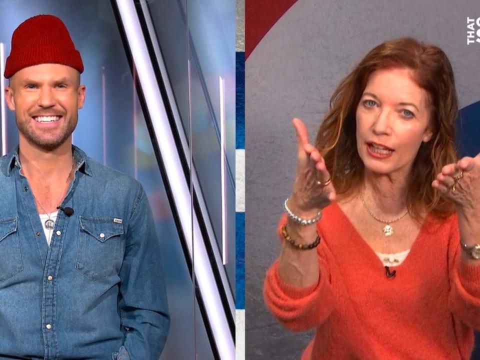 CBC Sports reporter Devin Heroux, left, and six-time Scotties champion Colleen Jones, right, return Thursday with more episodes of That Curling Show. (CBC Sports - image credit)