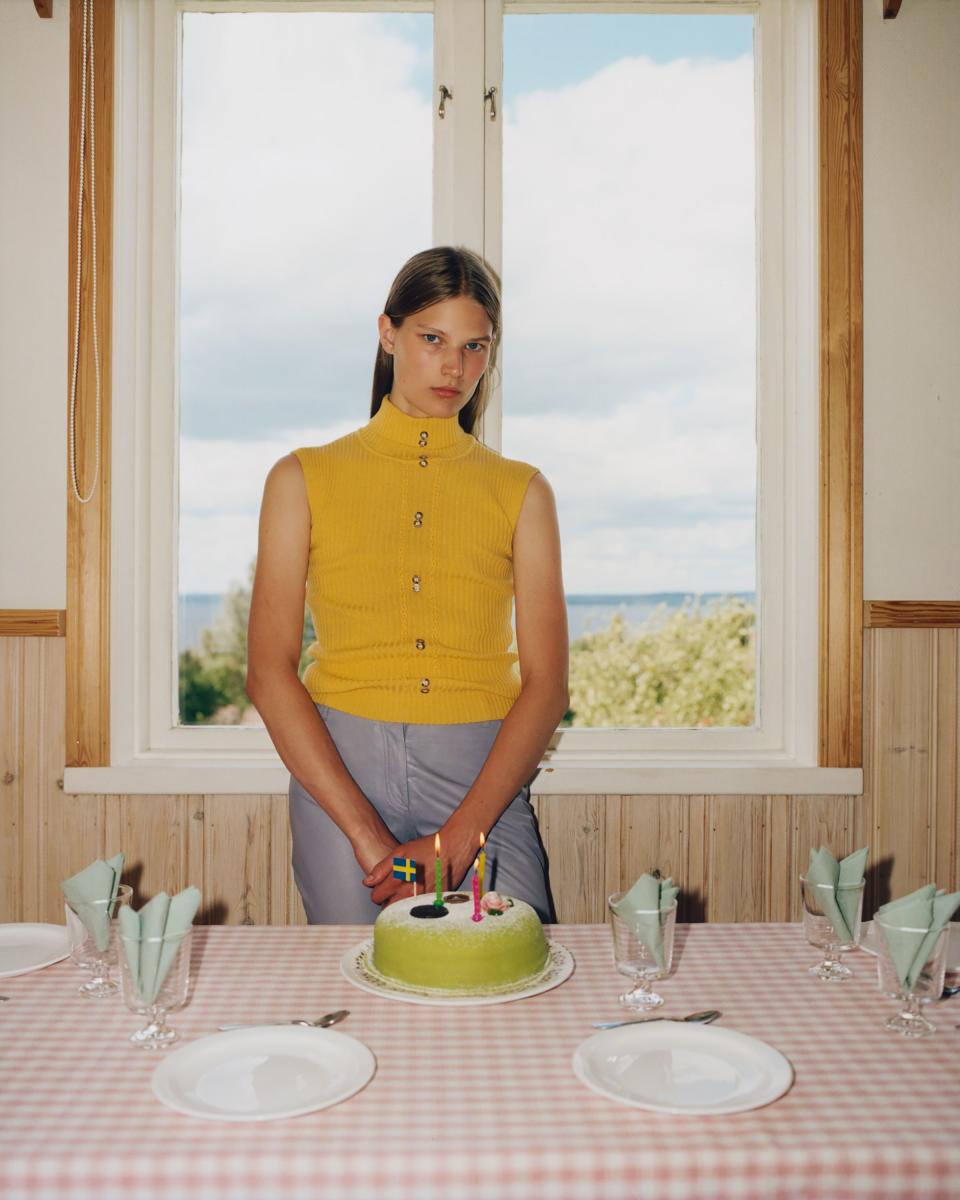 Adela wearing all vintage clothing. We found the top at one of the Free’P’Star stores on Rue de la Verriere. A traditional “princess cake” on the table.