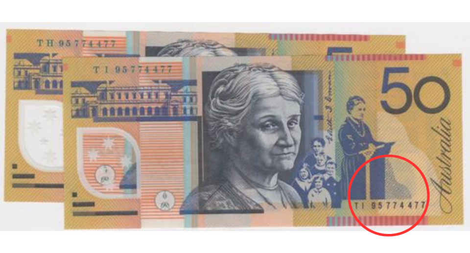 $50 banknote with radar serial number