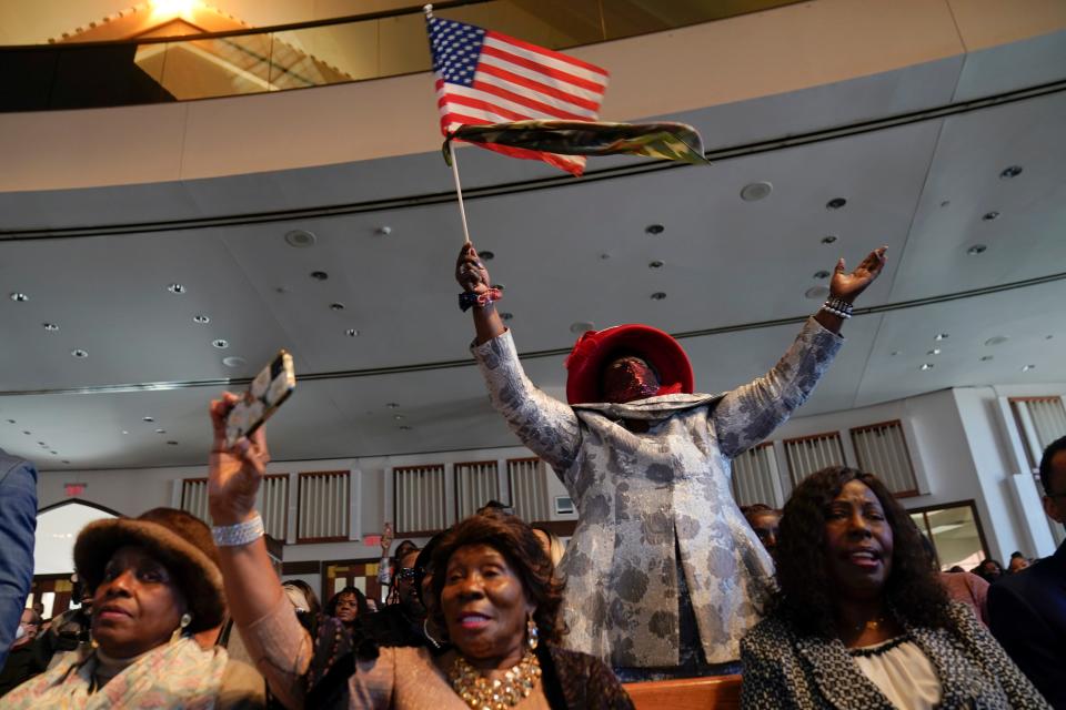 People attend a service honoring Martin Luther King Jr. at Ebenezer Baptist Church in Atlanta on Sunday.