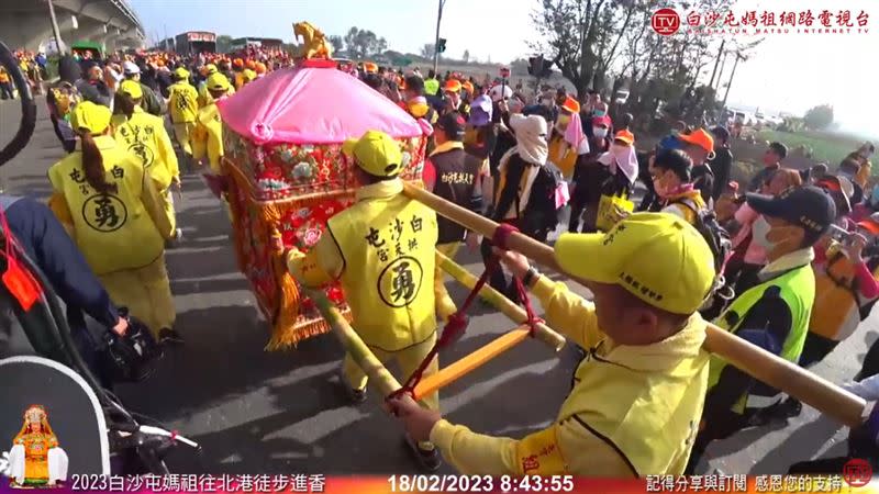 白沙屯媽祖起駕回鑾，預計在36小時內回到苗栗縣駐駕通霄慈后宮。（圖／翻攝自白沙屯媽祖網路電視台YouTube）