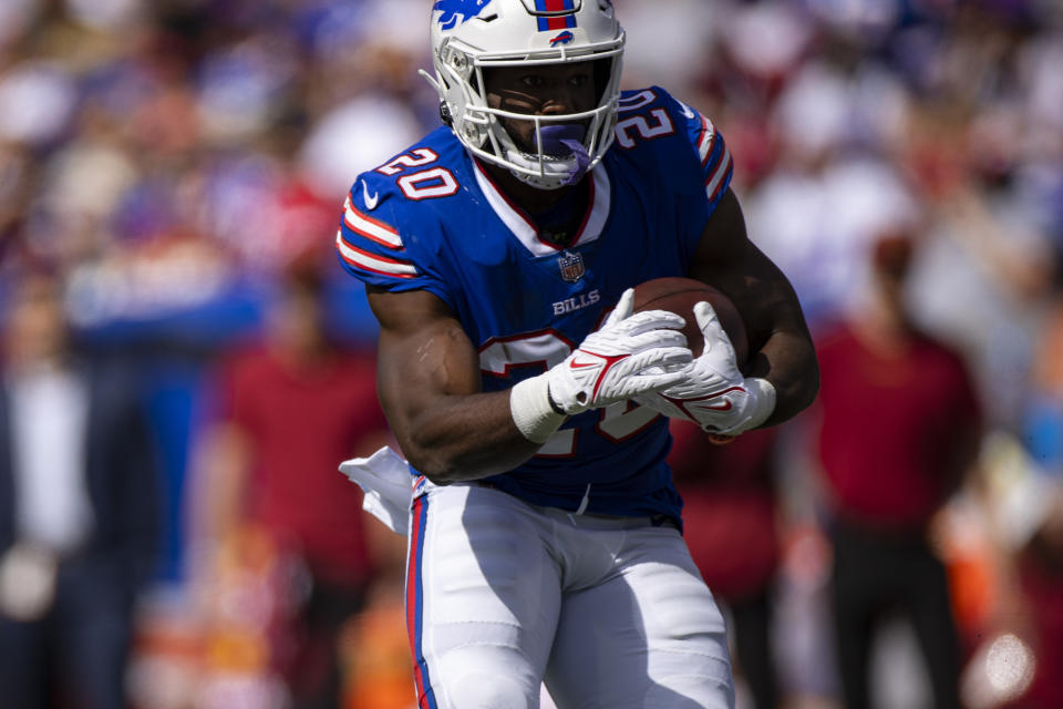 Buffalo Bills running back Zack Moss (20) 