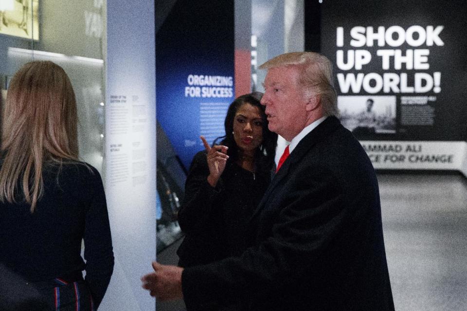 President Donald Trump tours the National Museum of African American History and Culture, Tuesday, Feb. 21, 2017, in Washington. (AP Photo/Evan Vucci)