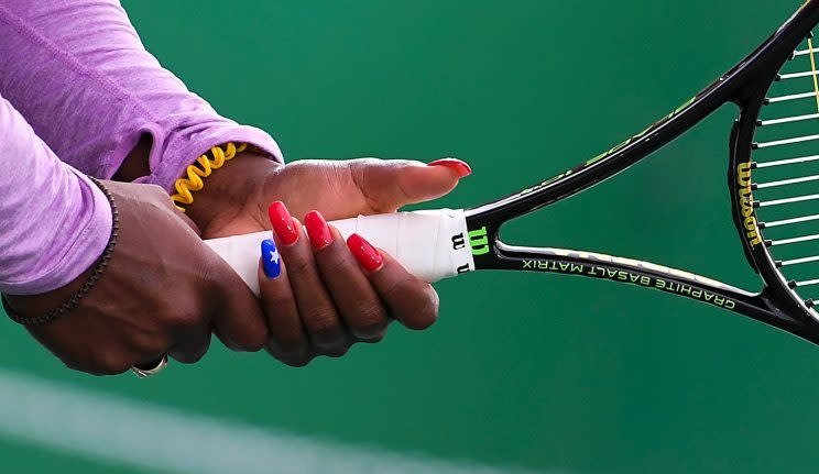 Even Serena's manicure is patriotic AF. (Photo: Getty Images)