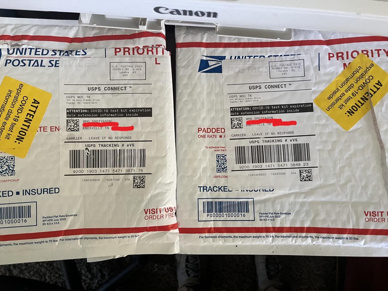 Zachary Browning said he received these packages after voicing criticism of Henderson County Sheriff's Office, one of whose deputies was charged with shooting his autistic son Feb. 23. (The Citizen Times has edited the picture to obscure Browning's address.)