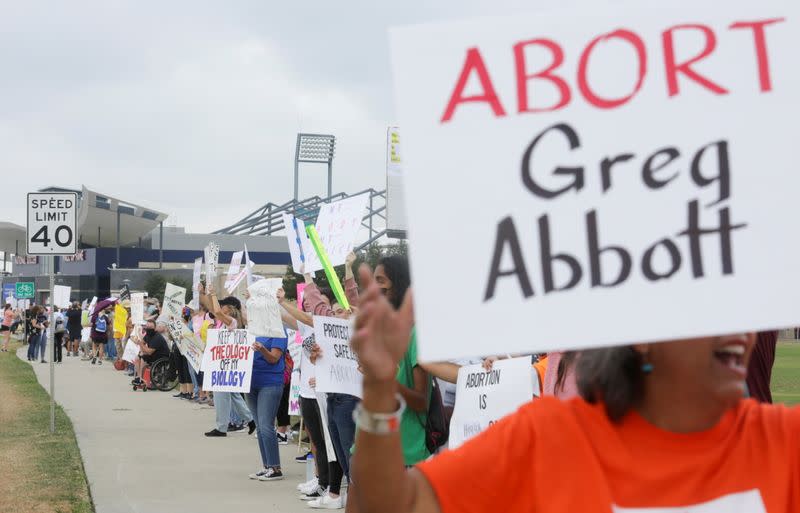 Abortion rights advocates protest restrictive laws, in Frisco