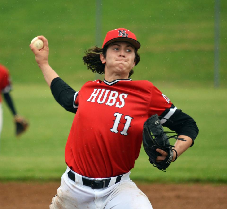 North Hagerstown starter Henry Ortiz delivers a pitch during the Hubs' 9-3 win over Linganore in the Maryland 3A West Region I semifinals.