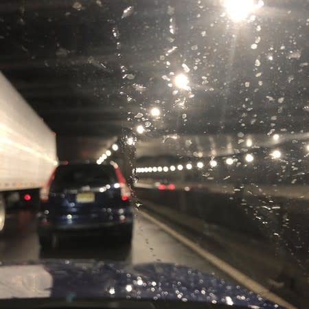 Traffic congestion is seen inside a tunnel after the George Washington Bridge in New York, U.S. was closed due to a bomb threat according to the Mayor, in this still frame taken from social media video