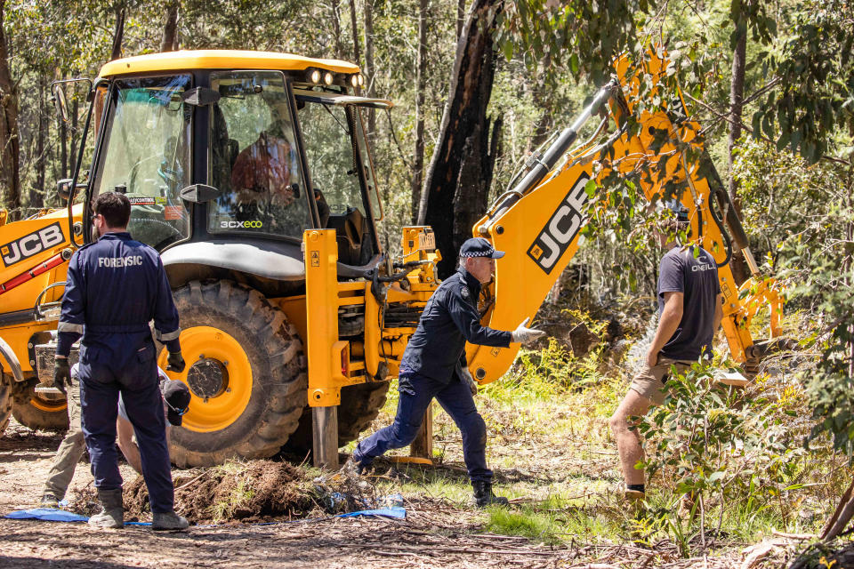 Police search bushland north of Dargo on Tuesday. Source: AAP