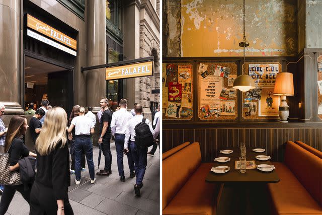 <p>From left: Courtesy of Jimmy's Falafel; Jiwon Kim/Courtesy of Jimmy's Falafel</p> From left: The casbah-chic interiors at Jimmyâ€™s Falafel; the after-work crowd outside the restaurant.