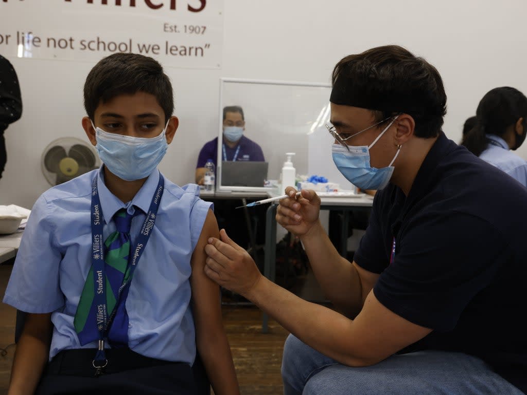 Vaccine is rolled out to pupils aged 12-15 here at Villiers School in Southall, west London (Nigel Howard)