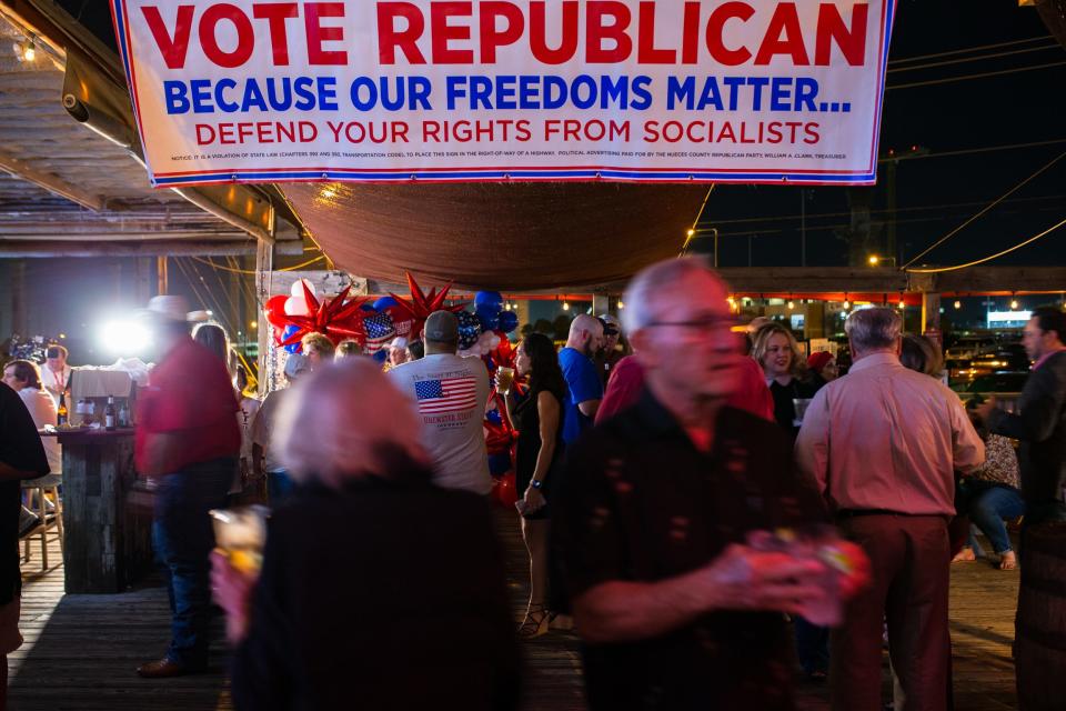 In this Nov. 8 file photo, people are shown gathered at an Election Day Republican watch party at Brewster Street Ice House.