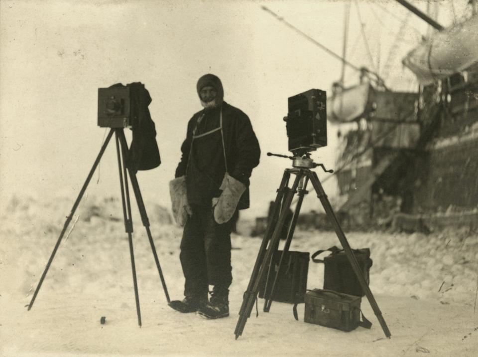 Australian photographer Frank Hurley poses during the Imperial Trans-Antarctic Expedition, 1914-17 led by Ernest Shackleton