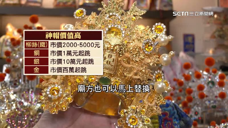 純金神帽價格最高，每頂動輒上百萬元。