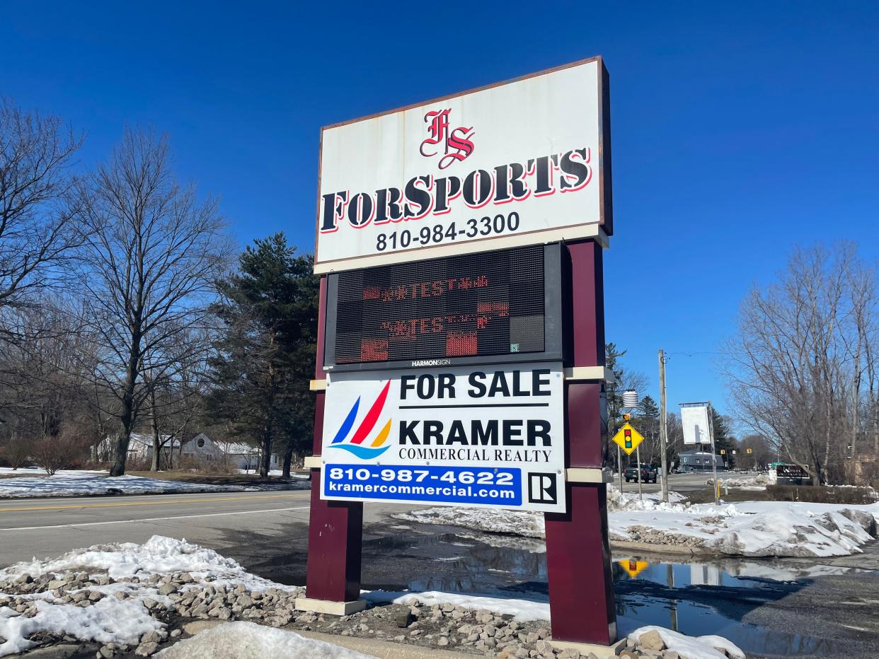 The outdoor sign for ForSports on March 7, 2023. The business will soon be reopening under new management.