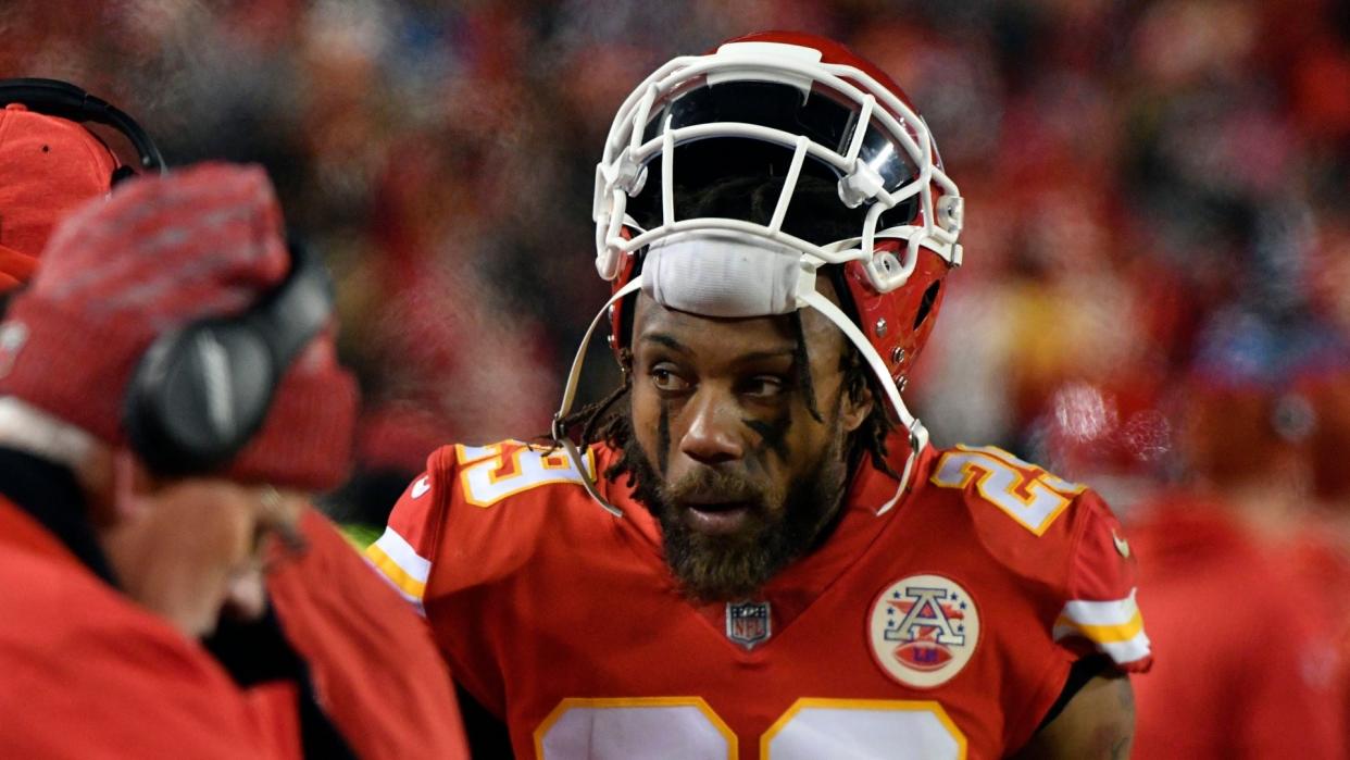 Mandatory Credit: Photo by Ed Zurga/AP/Shutterstock (10033577gj)Kansas City Chiefs defensive back Eric Berry (29) is seen on the sidelines during the second half of an NFL football game against the Los Angeles Chargers in Kansas City, MoChargers Chiefs Football, Kansas City, USA - 13 Dec 2018.