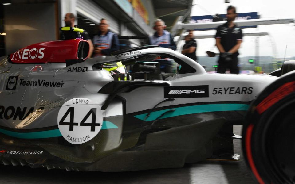 Mercedes' British driver Lewis Hamilton takes the start of the first free practice for the Belgian Formula One Grand Prix at Spa-Francorchamps racetrack in Spa, on August 26, 2022. - AFP