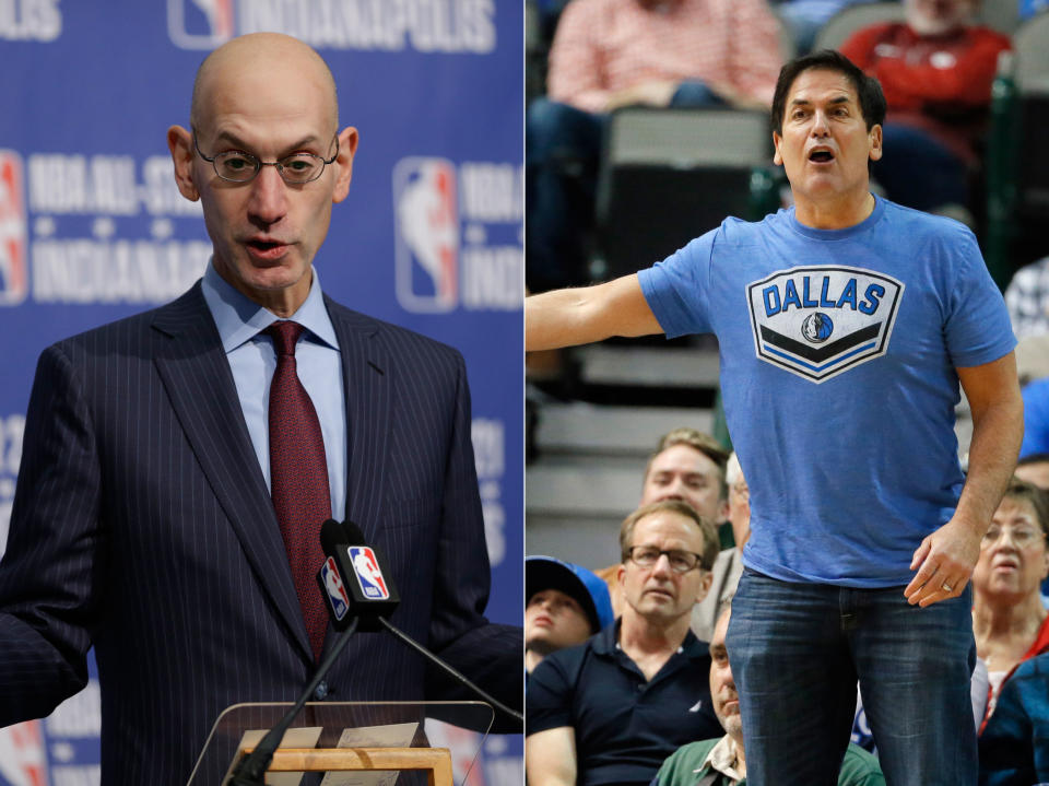 NBA Commissioner Adam Silver (L), Dallas Mavericks owner Mark Cuban. (AP/Michael Conroy, AP/Tony Gutierrez)