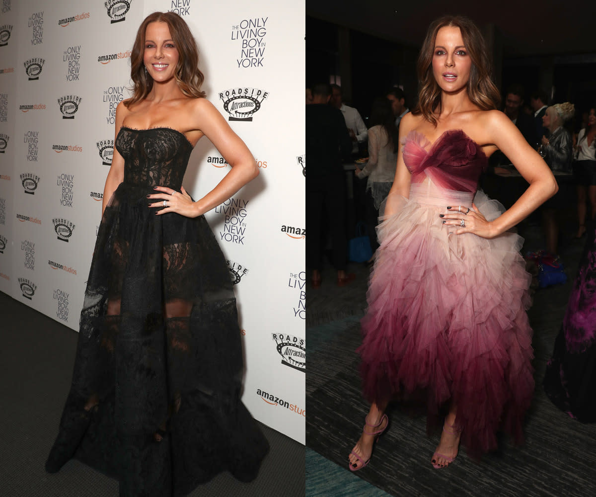 Kate Beckinsale wore two amazing dresses to the premiere of her upcoming movie on Aug. 7. (Photo: Getty Images)