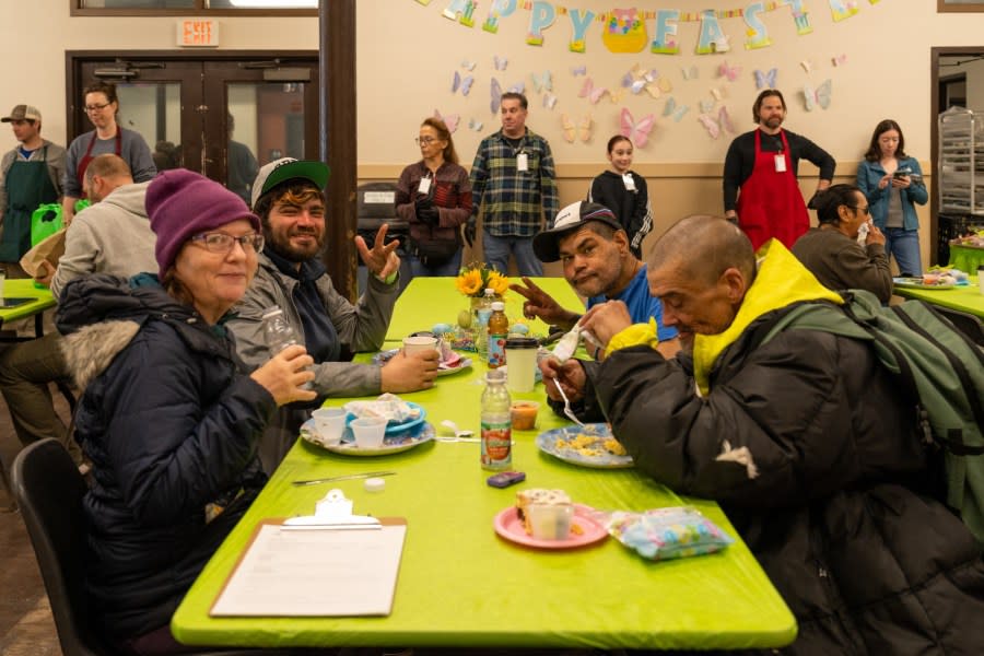 Guests being served an Easter shelter meal at the Union Gospel Mission in Portland on Mar. 31, 2024. (Courtesy: Union Gospel Mission)