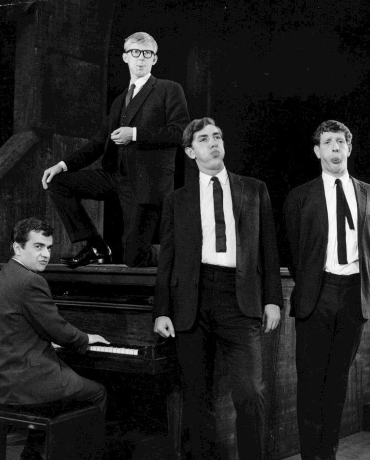 <span class="caption">Jonathan Miller, far right, in Beyond the Fringe, 1962, with, from left, Dudley Moore, Alan Bennett and Peter Cook.</span> <span class="attribution"><span class="source">Friedman-Abeles, New York</span></span>