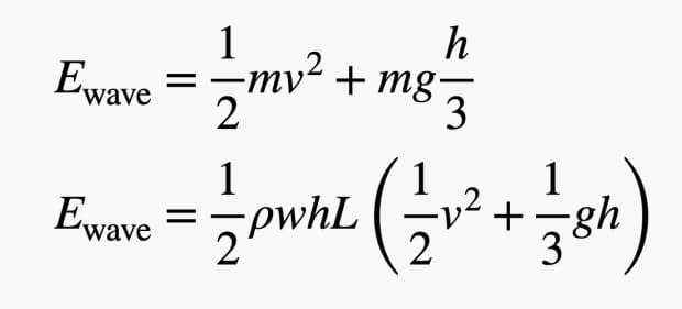 This algebraic expression represents the total energy of one wave.<p><a href="https://www.wired.com/story/ok-surfers-how-much-would-it-cost-to-power-your-own-wave/" rel="nofollow noopener" target="_blank" data-ylk="slk:Rhett Allain illustration;elm:context_link;itc:0;sec:content-canvas" class="link ">Rhett Allain illustration</a></p>