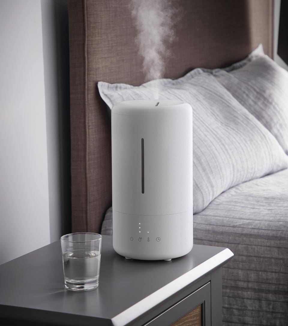 Humidifier from Canadian Tire being used in bedroom during winter to fight dry air